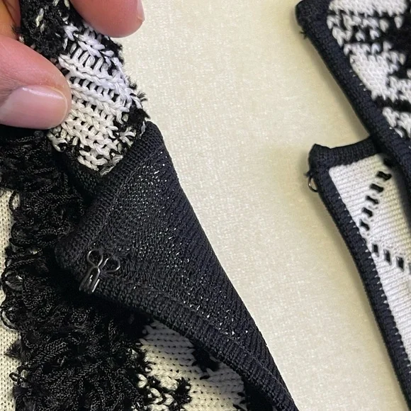 Ming Wang Black and White Diamond Patterned Fringe Jacket S - Picture 5 of 10